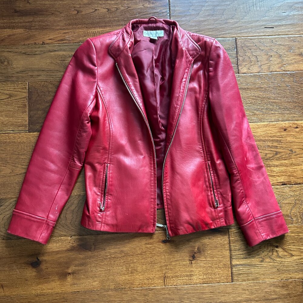 Casual Corner Red Genuine Leather Jacket - Size Small - Fair Condition